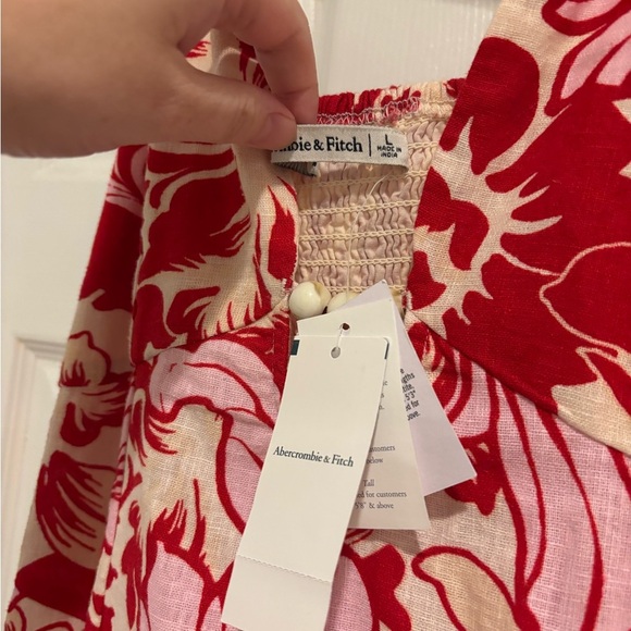 Abercrombie & Fitch Beaded Flowy Midi Dress Linen Blend Floral Size Large  NWT - Picture 11 of 15